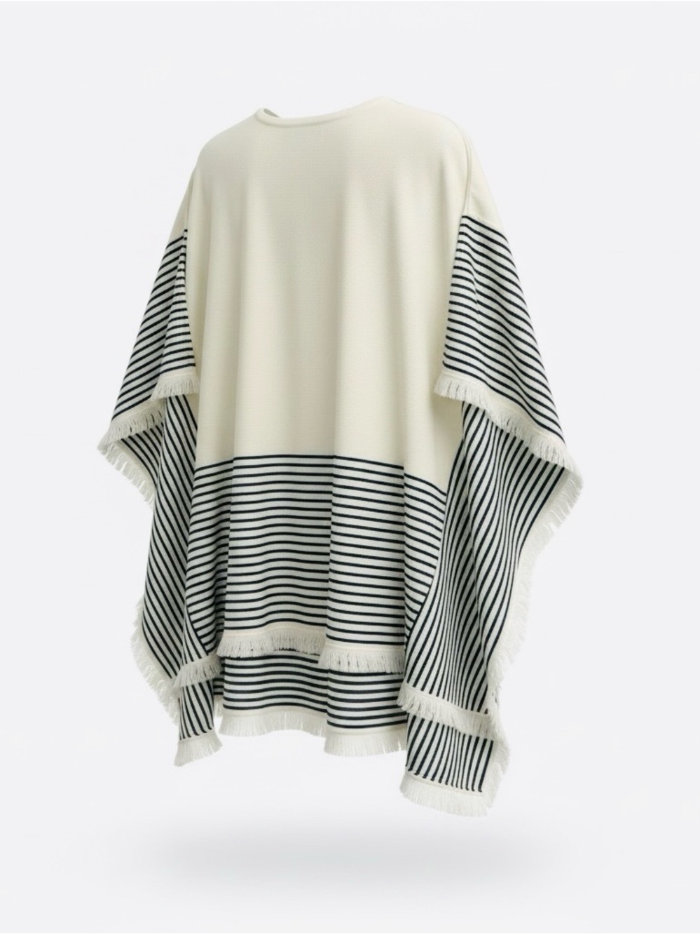 Vineyard Vines Women’s Ivory & Navy Striped Fringe Poncho - XS/S, NWT - Picture 2 of 5